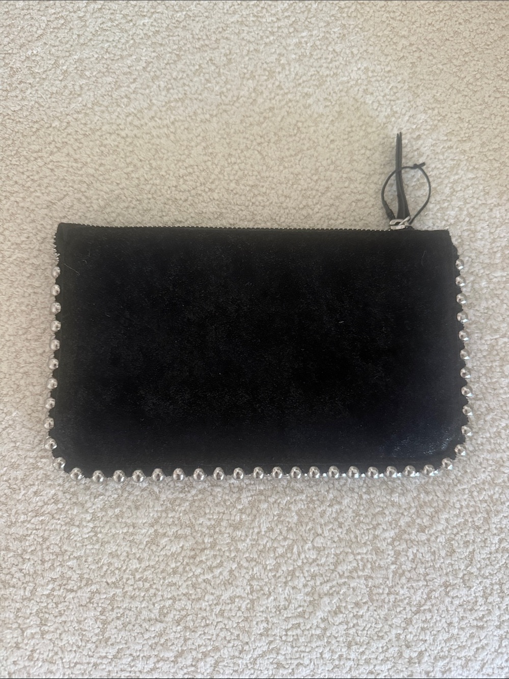 Black Stud-Trim Velvet Wristlet
